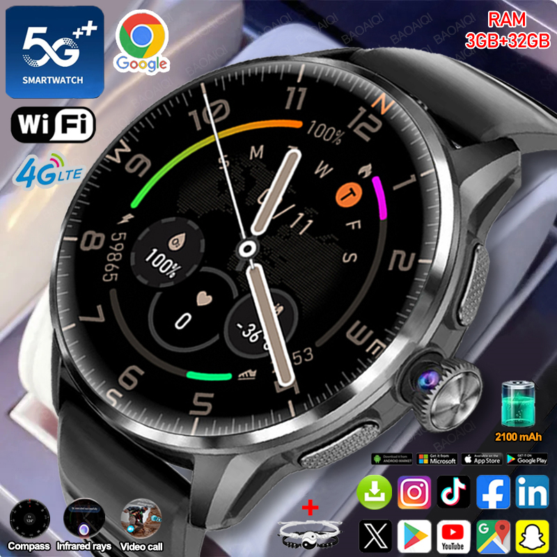 Fall Detection Watch - ساعة ذكية بشبكة 5G/4G كاملة الشبكة،