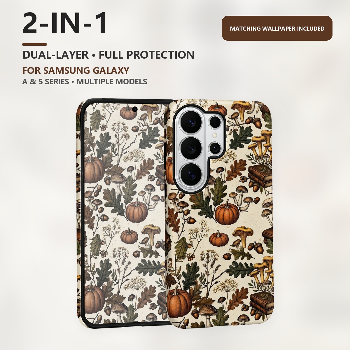 Samsung Galaxy S24 - نمط فطر قرع خريف 2-in-1 طبقتان